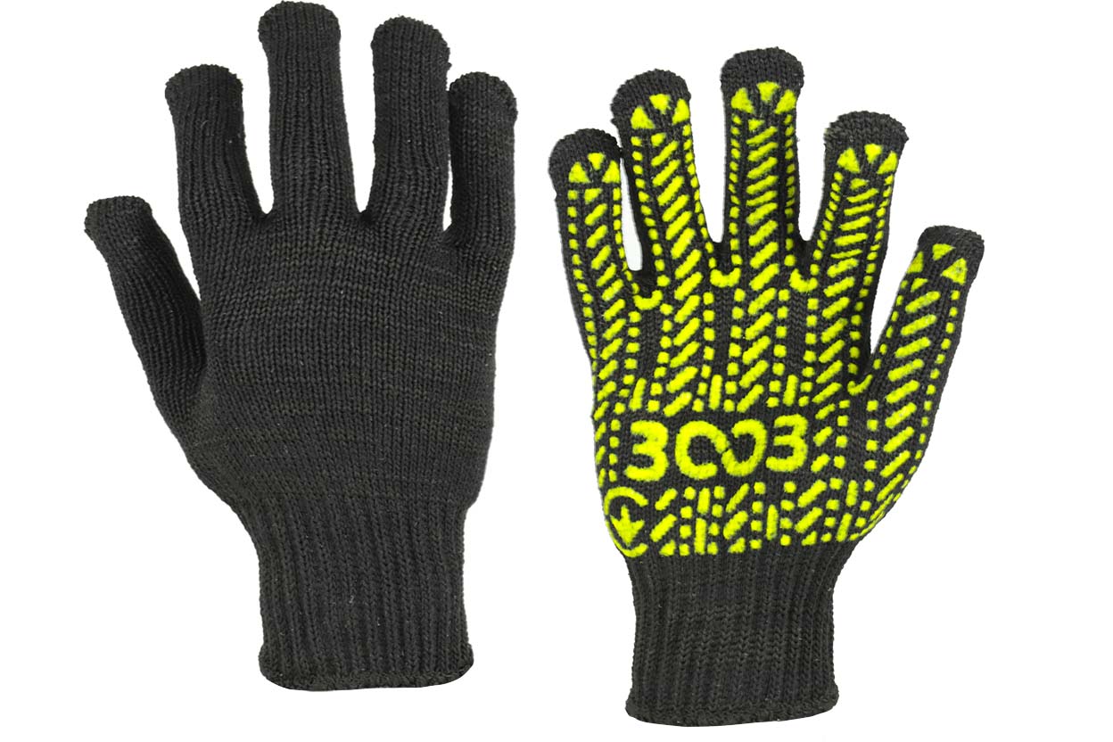 Рукавички 3003 з ПВХ крапкою 7 кл.,LUX чорний (жовта ПВХ крапка)